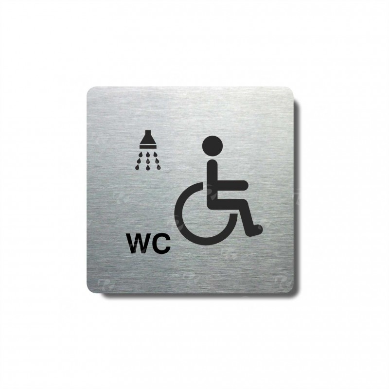 Piktogram stříbrný Invalidé WC+sprcha